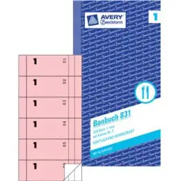 Bonbuch Avery Zweckform 831 105 x 198 mm, 300Bons, mit Blaupapier, rosa