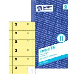 Bonbuch Avery Zweckform 832 105 x 198 mm, 300Bons, mit Blaupapier, gelb, Pack 5 Stk