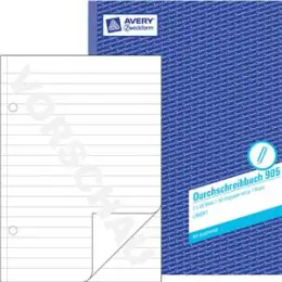 Durchschreibbuch Avery Zweckform 905 A4, 2 x 50 Blatt, liniert, mit Blaupapier, Pack 5 Stk