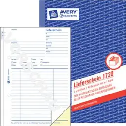 Lieferschein Avery Zweckform 1720 A5, 2 x 40 Blatt, selbstdurchschreibend