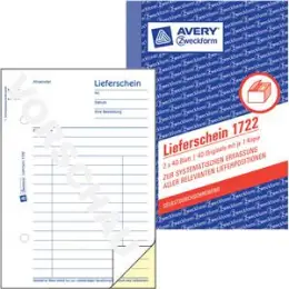 Lieferschein Avery Zweckform 1722 A6, 2 x 40 Blatt, selbstdurchschreibend