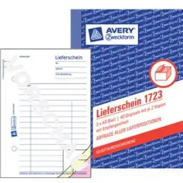Lieferschein Avery Zweckform 1723 A6, 3 x 40 Blatt, selbstdurchschreibend, mit Empfangsschein, Pack 10 Stk