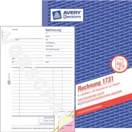 Rechnung Avery Zweckform 1731 A5 3 x 40 Blatt selbstdurchschreibend