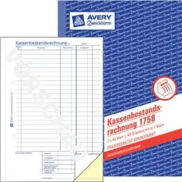 Kassenbestandsrechnung Avery Zweckform 1758 A5, 2 x 40 Blatt, selbstdurchschreibend