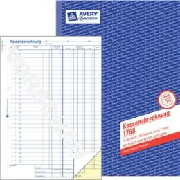 Kassenabrechnung Avery Zweckform 1768 A4, 2 x 40 Blatt, selbstdurchschreibend, Pack 5 Stk