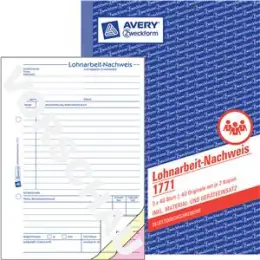 Lohnarbeit-Nachweis Avery Zweckform 1771 A5, 3 x 40 Blatt, selbstdurchschreibend