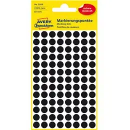 Markierungspunkte Avery Zweckform 3009 Ø 8mm rund, selbstklebend, schwarz, Pack 416 Stk/4 Blatt