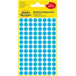 Markierungspunkte Avery Zweckform 3011 Ø 8mm rund, selbstklebend, blau, Pack 416 Stk/4 Blatt