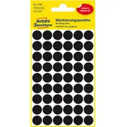 Markierungspunkte Avery Zweckform 3140 Ø 12mm rund, selbstklebend, schwarz, Pack 270 Stk/5 Blatt
