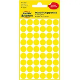 Markierungspunkte Avery Zweckform 3144 Ø 12mm rund, selbstklebend, gelb, Pack 270 Stk/5 Blatt