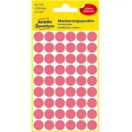 Markierungspunkte Avery Zweckform 3147 Ø 12mm rund, selbstklebend, leuchtrot, Pack 270 Stk/5 Blatt