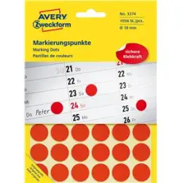 Markierungspunkte Avery Zweckform 3374 Ø 18mm rund, selbstklebend, rot, Pack 1056 Stk/22 Blatt