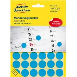 Markierungspunkte Avery Zweckform 3375 Ø 18mm rund, selbstklebend, blau, Pack 1056 Stk/22 Blatt