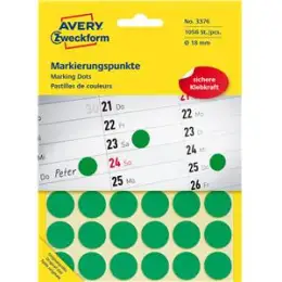 Markierungspunkte Avery Zweckform 3376 Ø 18mm rund, selbstklebend, grün, Pack 1056 Stk/22 Blatt
