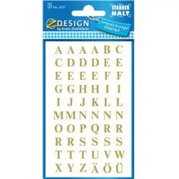 Selbstklebende Buchstaben Avery Zweckform 3727 3,0mm Buchstaben A-Z, Times Bold, Folie, gold/transparent, Pack 240 Stk/2 Blatt