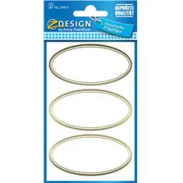 Haushaltsetiketten Avery Zweckform 59419 Z-Design oval, Rahmen gold, selbstklebend, wiederablösbar, konturgestanzt, Pack 10 x 6 Stk/2 Blatt