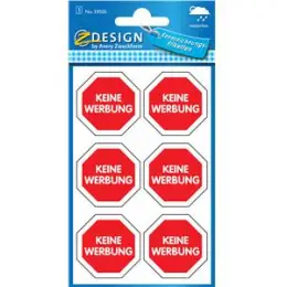 Keine-Werbung-Etiketten Avery Zweckform 59505 Z-Design Folie, selbstklebend, konturgestanzt, Stopschild, Pack 10 x 6 Stk/1 Blatt