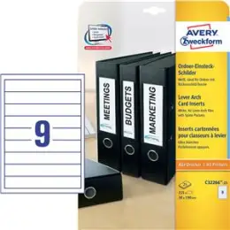Ordner-Rückenschild Avery Zweckform C32266-25 kurz/schmal, Karton, zum Einstecken, blanko, weiß, Pack 225 Stk/25 Blatt