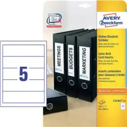 Ordner-Rückenschild Avery Zweckform C32267-25 kurz/breit, Karton, zum Einstecken, blanko, weiß, Pack 125 Stk/25 Blatt