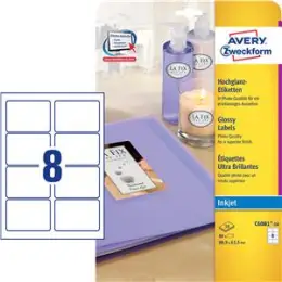 Etiketten Avery Zweckform C6081-10 88,9 x 63,5 mm weiß, hochglanz, selbstklebend, Inkjet, Pack 80 Stk/10 Blatt