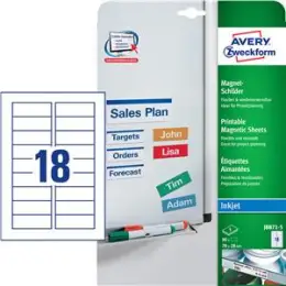 Magnet-Schilder Avery Zweckform J8871-5 78 x 28 mm A4, Metall, magnetisch haftend, bedruckbar, weiß, Inkjet, Pack 90 Stk/5 Bogen