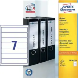 Ordner-Rückenschild Etiketten Avery Zweckform L4760-100 kurz/schmal, selbstklebend, blanko, weiß, Inkjet Laser Kopierer, Pack 700 Stk/100 Blatt