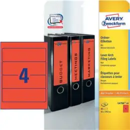 Ordner-Rückenschild Etiketten Avery Zweckform L4766-20 kurz/breit, selbstklebend, blanko, rot, Inkjet Laser Kopierer, Pack 80 Stk/20 Blatt
