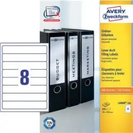 Ordner-Rückenschild Etiketten Avery Zweckform L6060-100 kurz/schmal, selbstklebend, blanko, weiß, Inkjet Laser Kopierer, Pack 800 Stk/100 Blatt