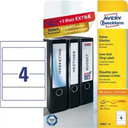 Ordner-Rückenschild Etiketten Avery Zweckform L6061-25 kurz/breit, selbstklebend, blanko, weiß, Inkjet Laser Kopierer, Pack 120 Stk/30 Blatt