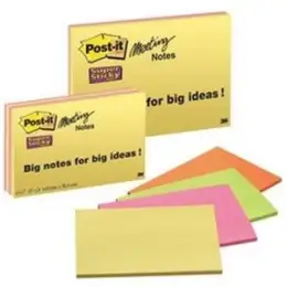 Haftnotiz Post-it 6445-4SS Super Sticky Meeting Notes 152 x 101 mm, Block mit 45 Blatt, neongrün,neon orange, ultrapink, ultragelb, Pack 4 Blöcke
