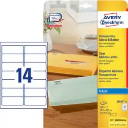 Adressetiketten Avery Zweckform J8563-25 99,1 x 38,1 mm Folie, transparent, selbstklebend, Inkjet, Pack 350 Stk/25 Blatt