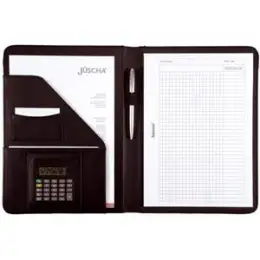 Schreibmappe Alassio 96086 Mares A4, FINEtouch-Lederimitat, schwarz, Metallemblem mit Gravur