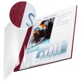 Buchbindemappen Leitz 7415-00-28 74150028 impressBIND A4, Soft Cover, 14,0 mm, Leinen, transparente Vorderseite, bordeaux, Pack 10 Stk