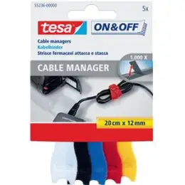 Kabelbinder Tesa 55236-00000-01 On & Off Cable Manager 12mm x 20cm sortiert small, Pack 5 Stk
