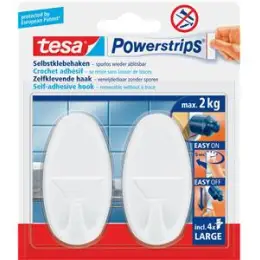 Selbstklebehaken Tesa 58013-00049-01 Powerstrips Power-Strips & Haken, oval weiß, Pack 2 Haken + 4 Strips Large