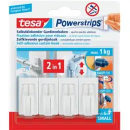 Selbstklebender Gardinenhaken Tesa 58034-00007-01 Powerstrips 4 Haken mit 6 Mini PowerStrips, Pack 6 Stk