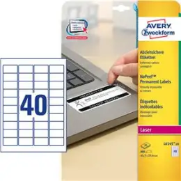 Etiketten Avery Zweckform L6145-20 45,7 x 25,4 mm, selbstklebend, abziehsicher, weiß, Laser, Pack 800 Stk/20 Blatt