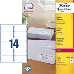 Adressetiketten Avery Zweckform L7163-100 99,1 x 38,1 mm weiß, selbstklebend, Laser, Pack 1400 Stk/100 Blatt