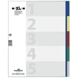 Register Durable 6737-27 673727 A4 überbreit 5-teilig Tabs farbig, Pack 20 Stk