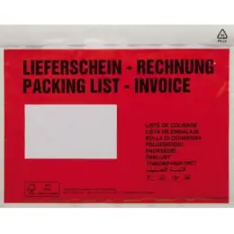 Begleitpapiertaschen 161593100 C5, Aufdruck: Lieferschein - Rechnung, Folie, selbstklebend, rot transparent, Pack 250 Stk