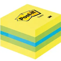 Haftnotizwürfel Post-it 2051-L Notes Mini 51 x 51 mm, Block mit 400 Blatt, 3-farbig blau, limonengrün, zitronengelb