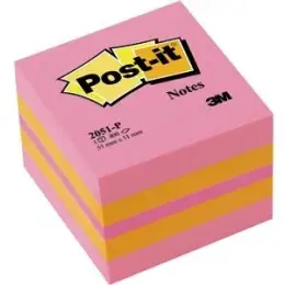 Haftnotizwürfel Post-it 2051P Notes Mini 51 x 51 mm, Block mit 400 Blatt, 3-farbig neonpink, orange, pink