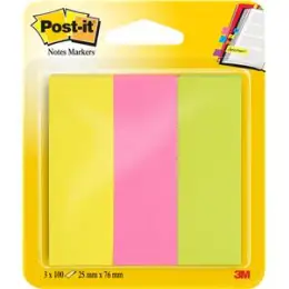 Haftstreifen Post-it 671-3 Page Marker 25 x 76 mm, 3 Farben, Blister 3 Blöcke je 100 Blatt/300 Stk