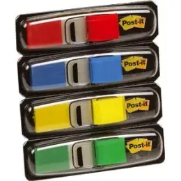 Haftstreifen Post-it 683-4 Index Mini 11,9 x 43,2 mm, sortiert, rot, blau, grün, gelb, Pack 4 Spender je 35 Stk