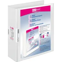 Präsentationsringbuch Veloflex 1139190 Velodur A4, 2 Ringe Ø 50 mm, Pappe/PP-Folie, 2 Außentaschen, D-Ring-Mechanik, weiß