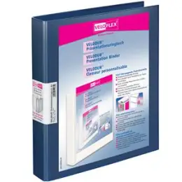 Präsentationsringbuch Veloflex 1143150 Velodur A4, 2 Ringe Ø 25 mm, Pappe/PP-Folie, D-Ring-Mechanik, 2 Außentaschen, blau