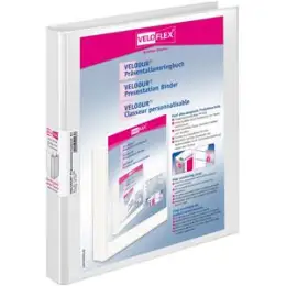 Präsentationsringbuch Veloflex 1144190 Velodur A4, 2 Ringe Ø 15 mm, Pappe/PP-Folie, O-Ring-Mechanik, 2 Außentaschen, weiß