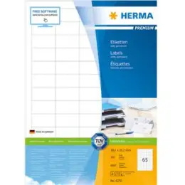 Etiketten Herma 4270 Premium 38,1 x 21,2 mm weiß, selbstklebend, Inkjet Laser Kopierer, Pack 6500 Stk/100 Blatt