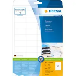 Etiketten Herma 4357 Premium 48,5 x 25,4 mm selbstklebend, weiß, Inkjet Laser Kopierer, Pack 1000 Stk/25 Blatt