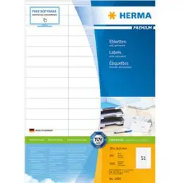 Etiketten Herma 4459 Premium 70 x 16,9 mm weiß, selbstklebend, Inkjet Laser Kopierer, Pack 5100 Stk/100 Blatt